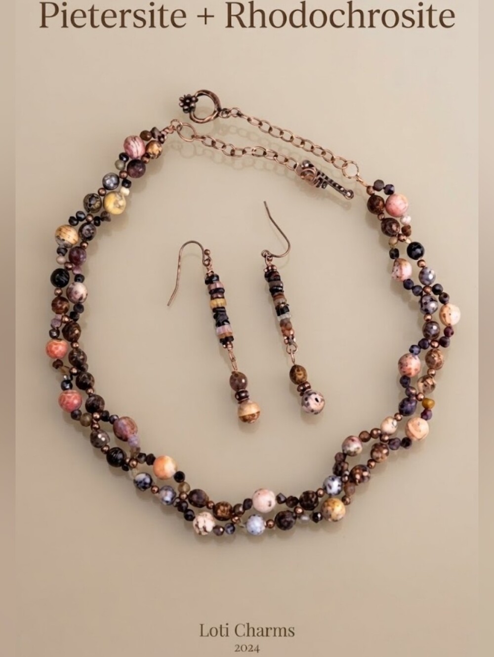 Terra Divina Earth Colored Stones In Handwoven Artisan Copper Necklace